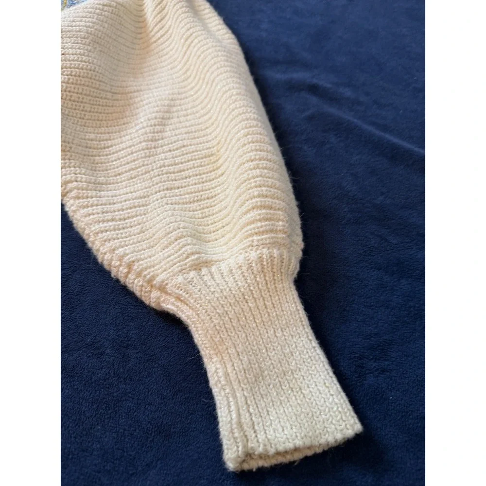 Vtg Bonnie Boerer & Co Knitted Cream Sweater Womens M Ivory Metallic Applique